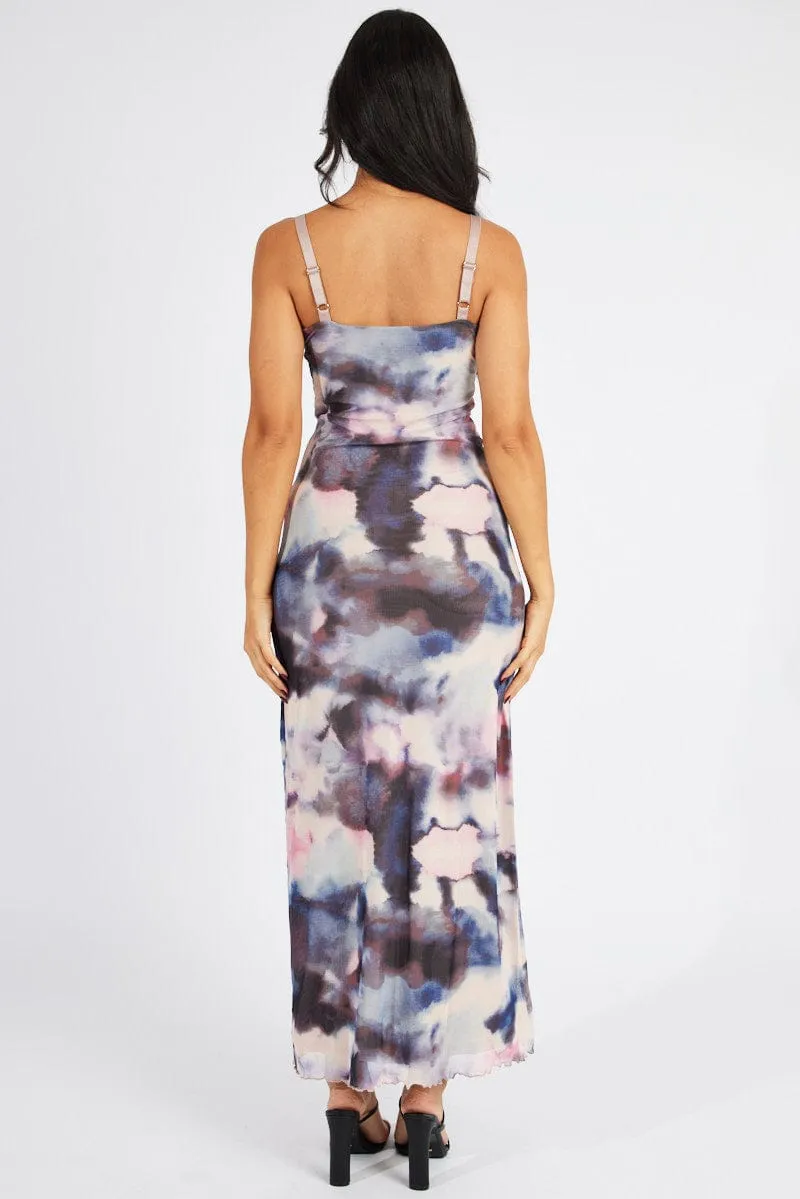 Multi Abstract Maxi Dress Sleeveless Bodycon Mess Luxurious evening party dress