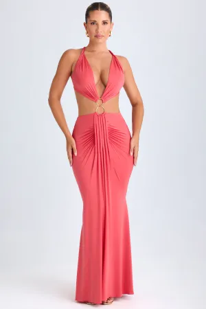 Elegant floor-length dress Designed with comfort in mind this dress is perfect for all-day wear Hardware Detail Cut-Out Halterneck Maxi Dress in Coral