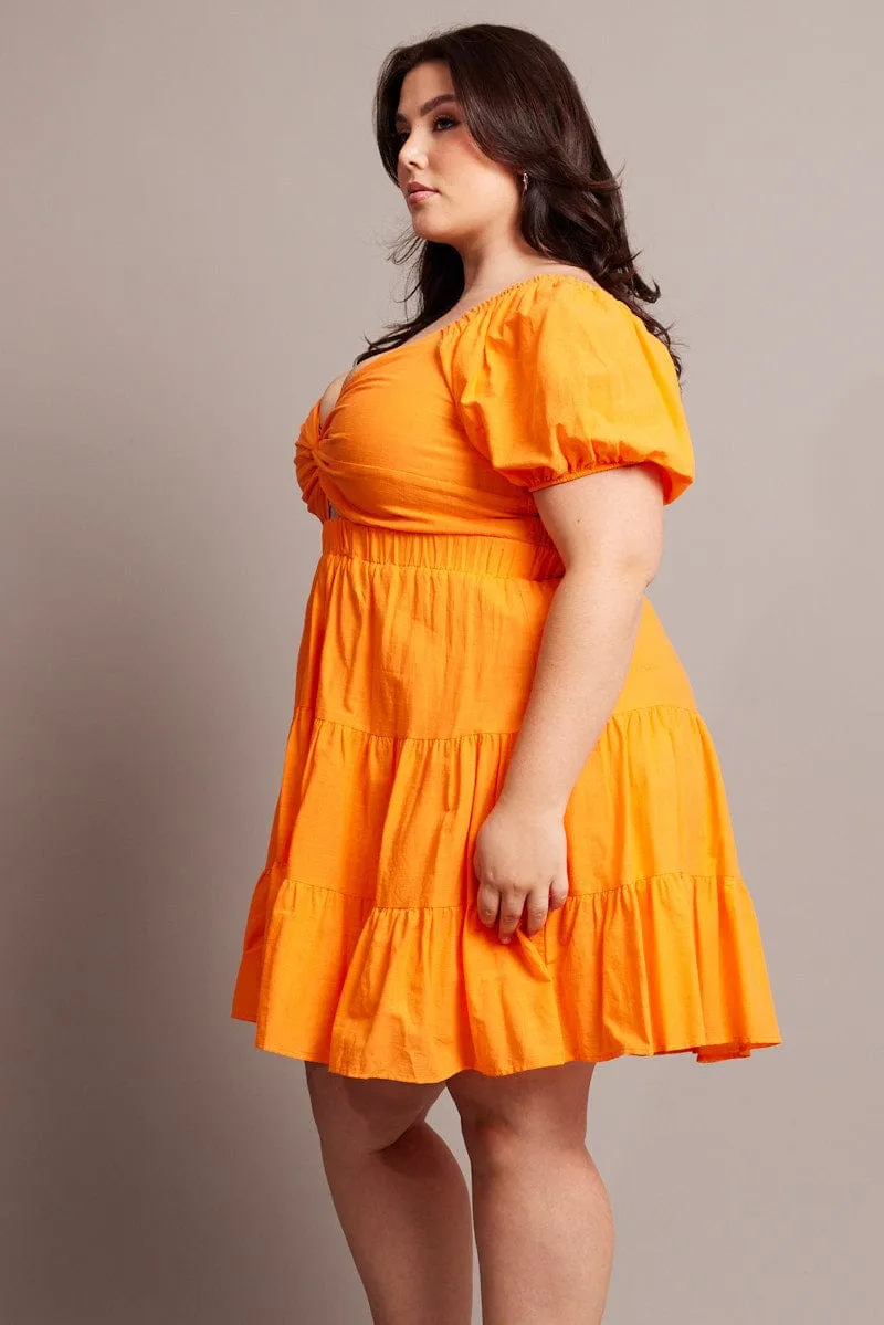 Lightweight and airy mini Casual Day Look Orange Cut Out Twist Mini Dress