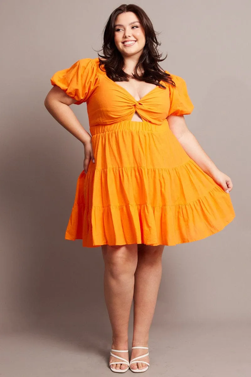 Orange Cut Out Twist Mini Dress Soft fabric mini Boho Wear