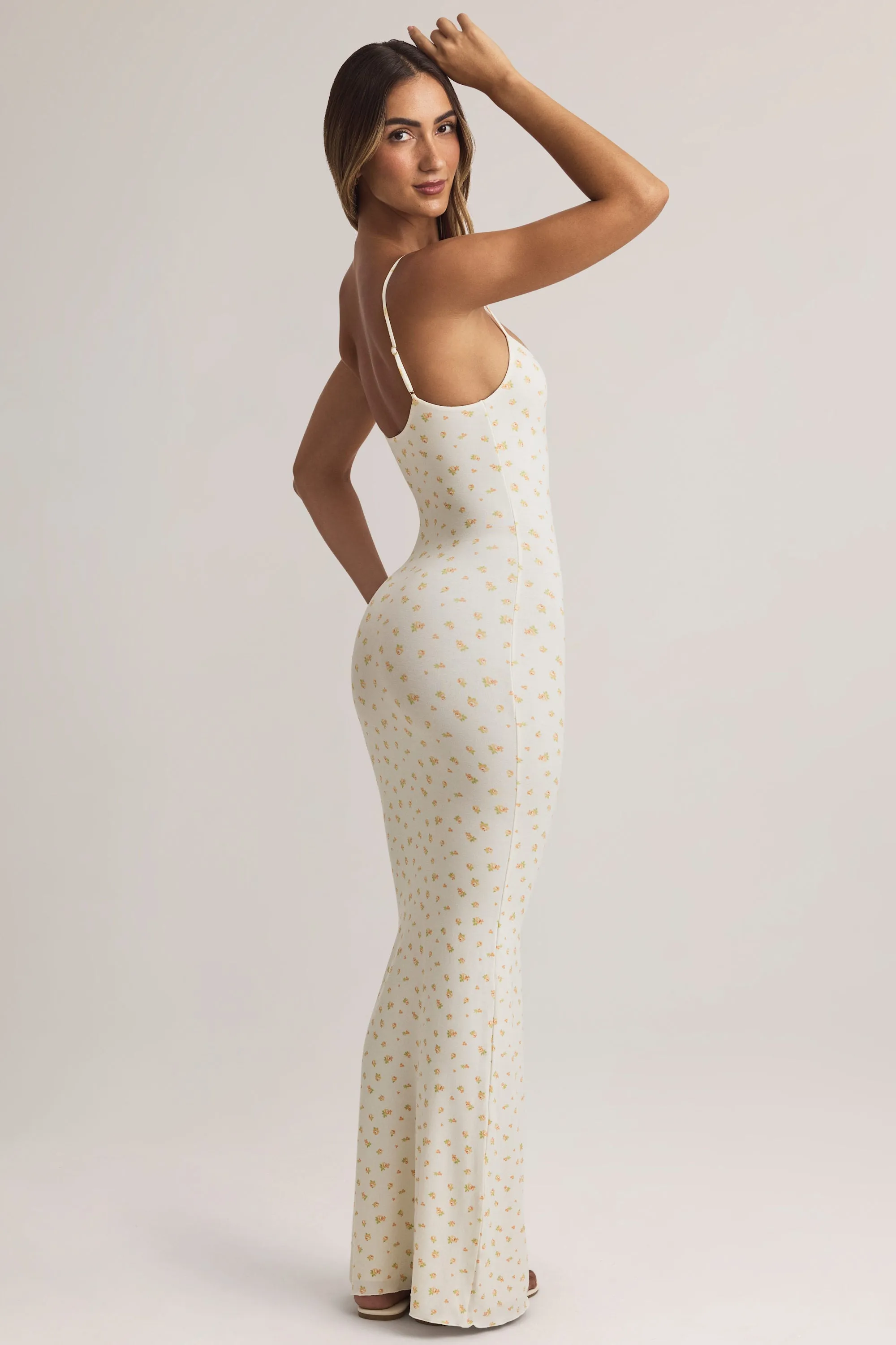 Modal Scoop-Neck Maxi Dress in Floral Print bohemian flair Olive Green
