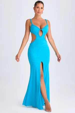 Ruffle-Appliqu?? Cut-Out Maxi Dress in Aqua Blue Yellow Sun Topaz Shine