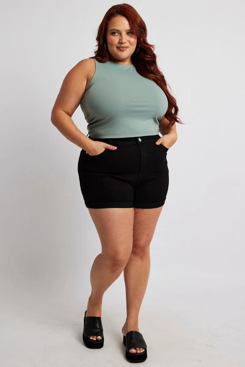 Black Skinny Shorts High Rise Stretch Dynamic Glow Easy Care