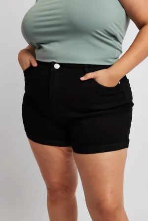 Black Skinny Shorts High Rise Stretch Relaxed Fashion