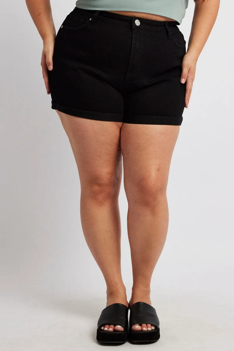 Black Skinny Shorts High Rise Stretch Scandi Clean