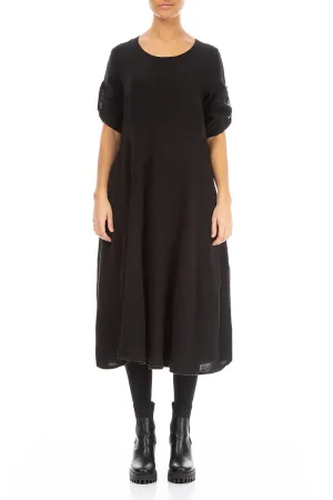 AdaptiveFit Flared A-Line Black M??lange Linen Dress