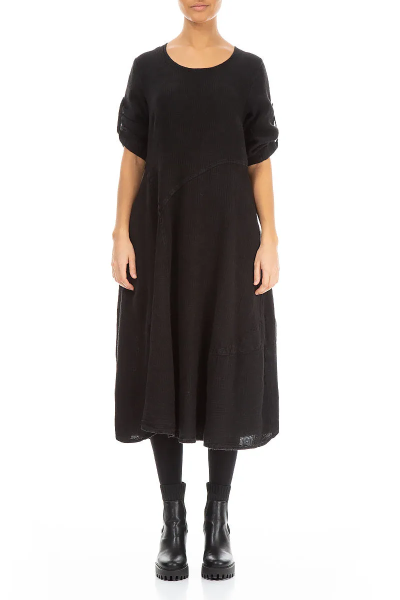 AdaptiveFit Flared A-Line Black M??lange Linen Dress
