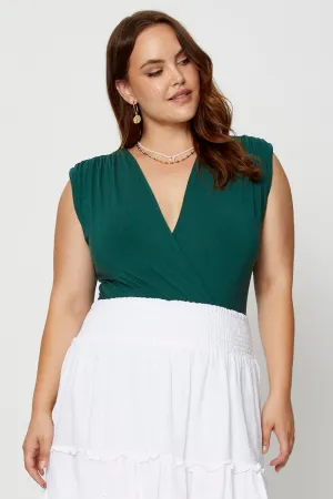 Green Front Bodysuit Shoulder Pad Sleeveless Jersey Wrap Swim Easy Carry Ease