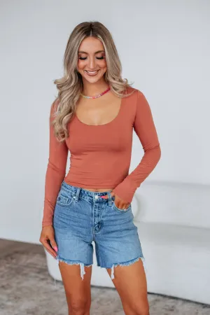 Shayla Basic Top - Terracotta Flexible Waistline