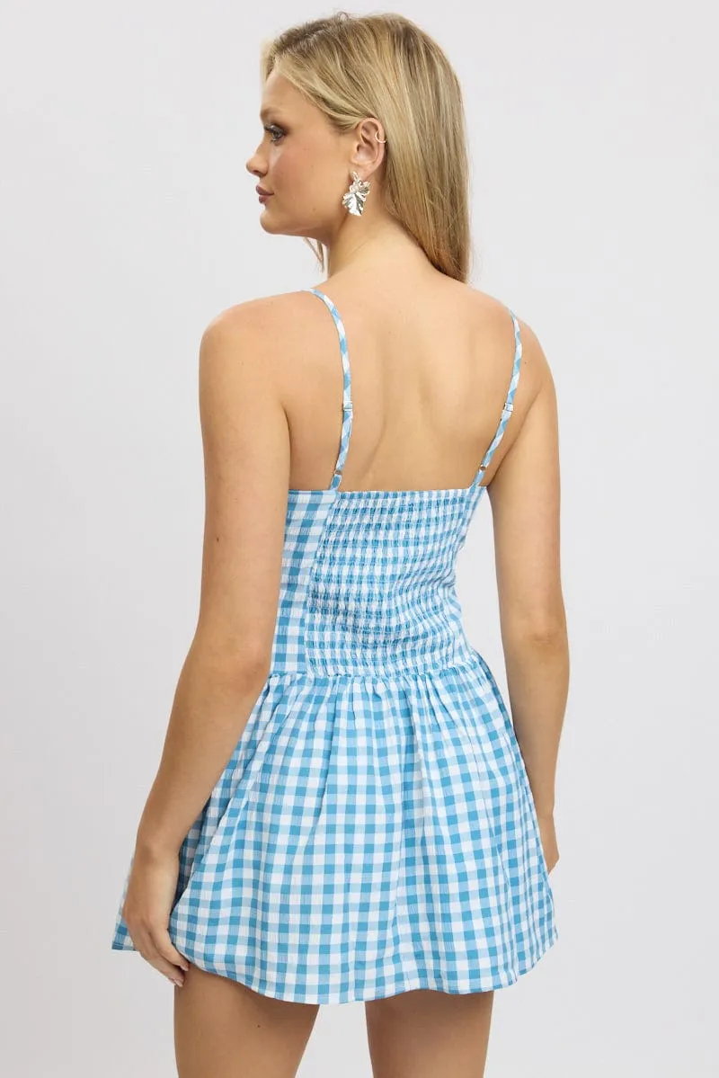 Blue Check Fit And Flare Dress Mini Dress for casual outings