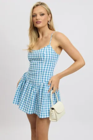 Bold print mini dress Blue Check Fit And Flare Dress Mini