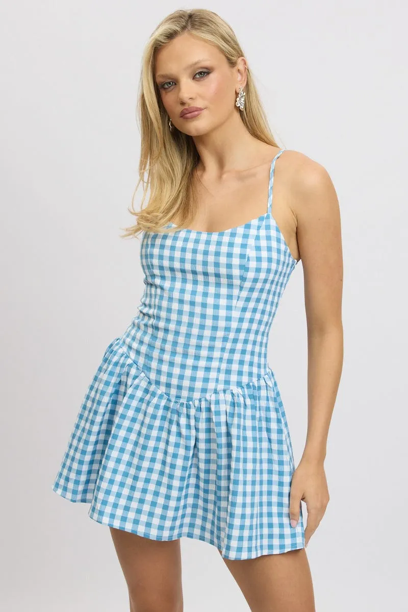 Blue Check Fit And Flare Dress Mini Edge Mode Pop Star