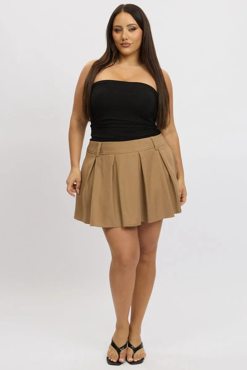 Smooth Cut Holiday Travel Beige Pleated Mini Tennis Skirt