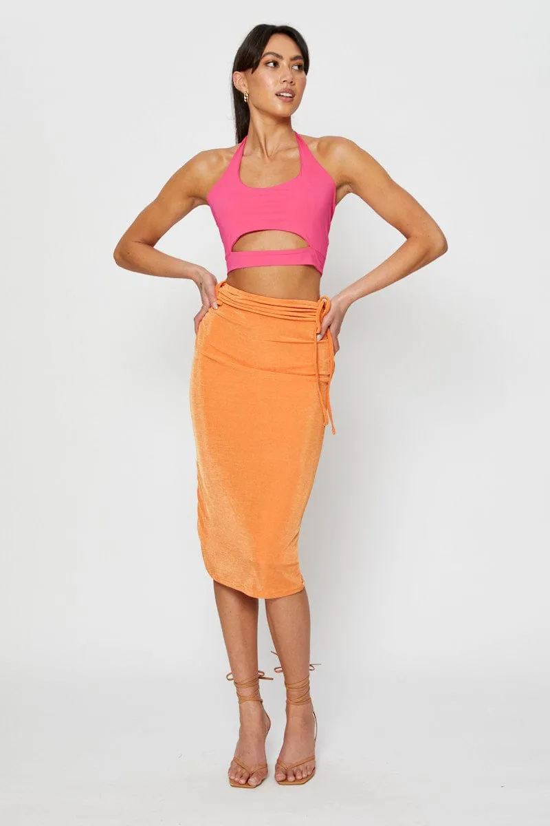 Bestseller Item Orange Midi Skirt Ruched