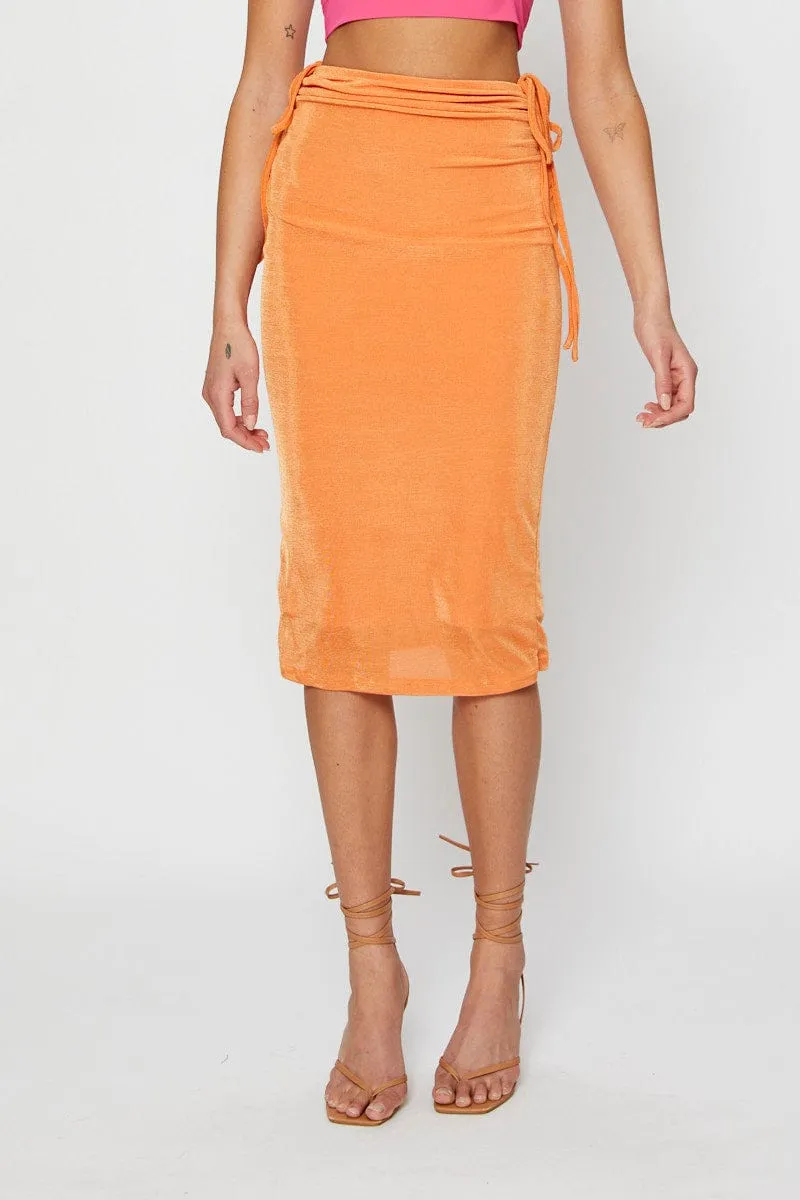 Orange Midi Skirt Ruched Light Motion Graceful Look