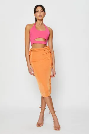 Chic Look Orange Midi Skirt Ruched