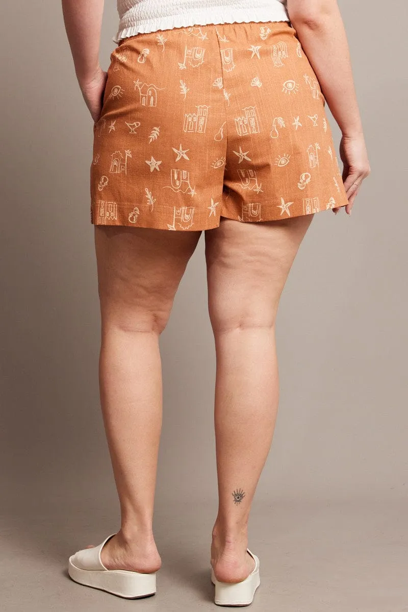 UniversalFit FlexibleCollar Brown Abstract Relaxed Shorts High Rise