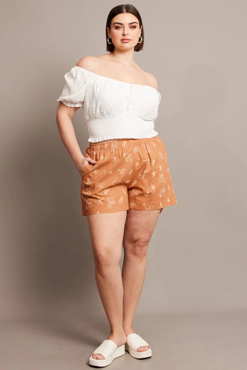 Brown Abstract Relaxed Shorts High Rise Neo Mode Seamless Sleeve Construction