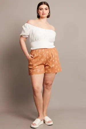 Brown Abstract Relaxed Shorts High Rise Neo Mode Seamless Sleeve Construction