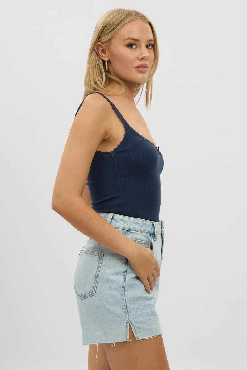 Blue Sleeveless Tank Top Rib Soft Pants