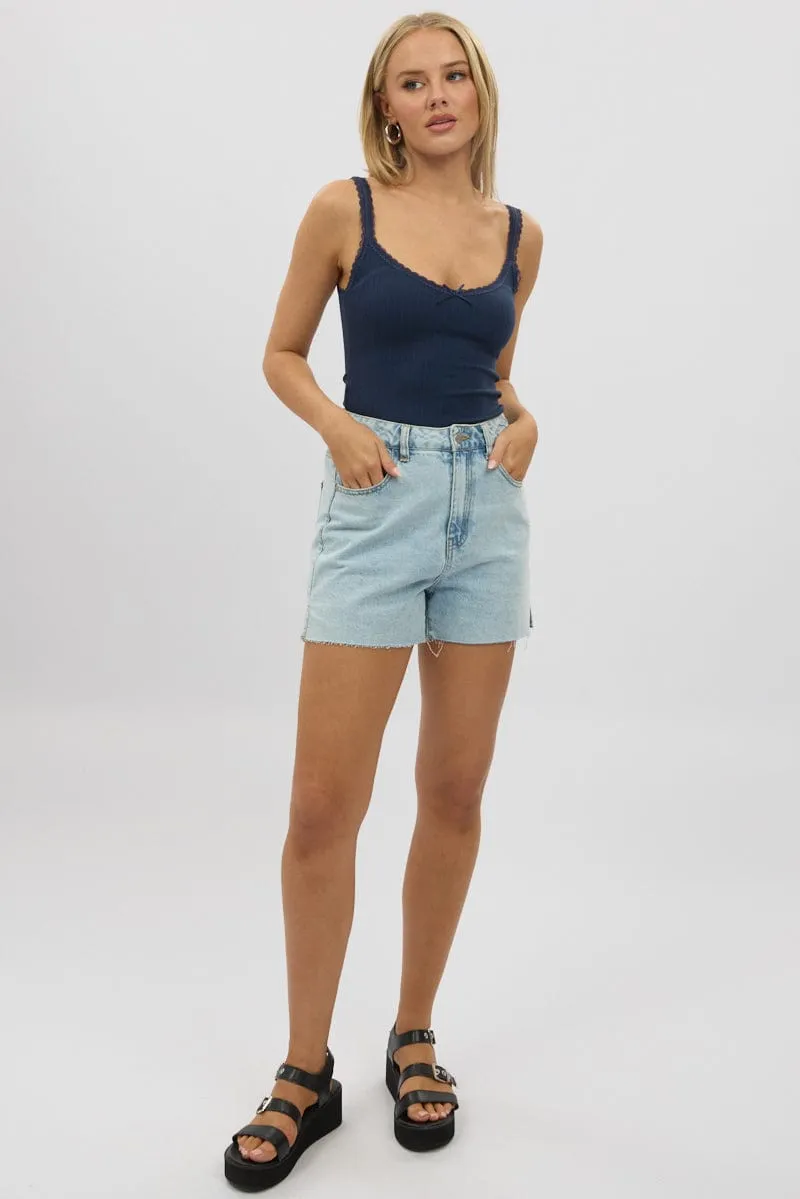 RecycledPolyester Blue Sleeveless Tank Top Rib