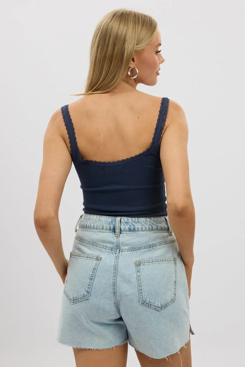 FourWay Stretch Drive Core Blue Sleeveless Tank Top Rib