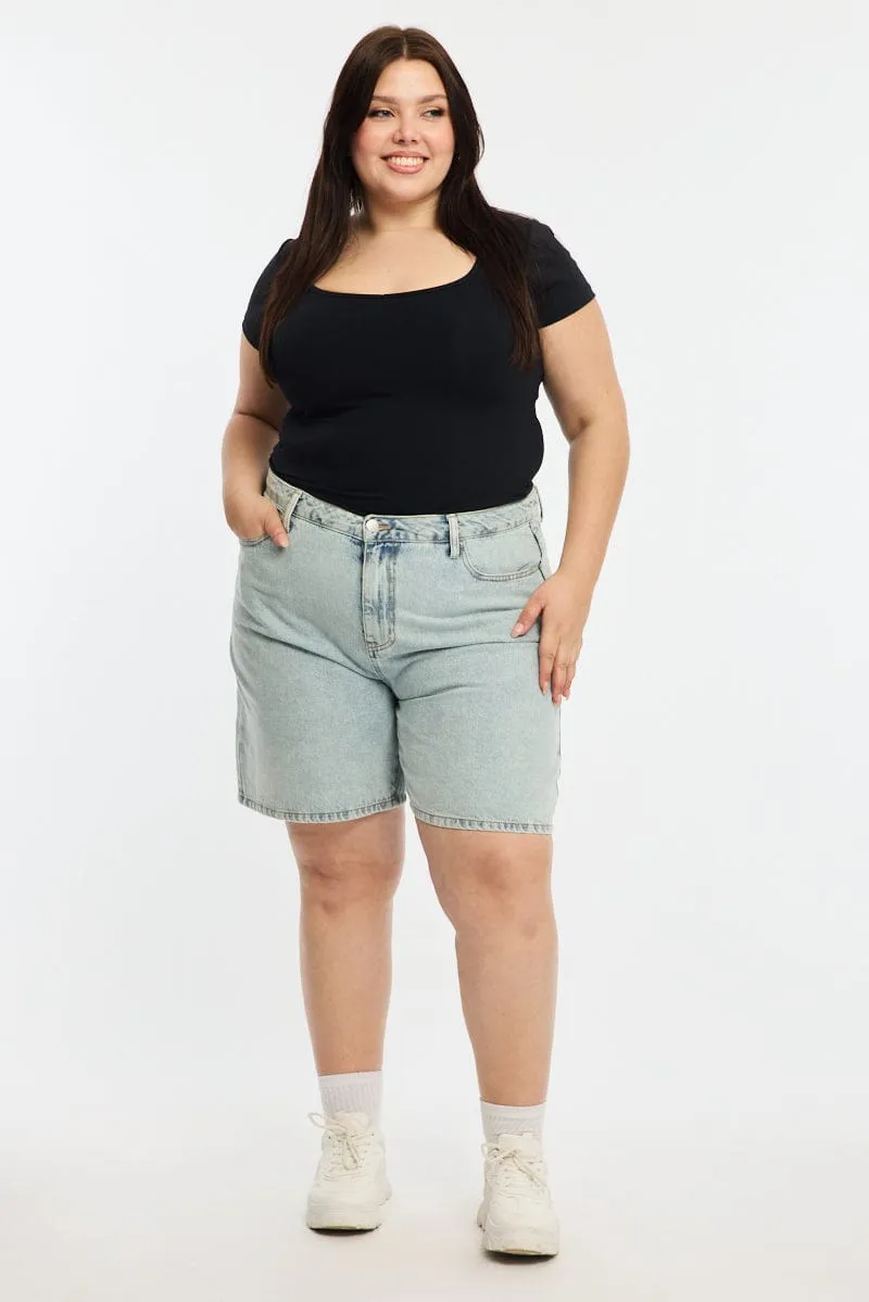 Denim Relaxed Shorts Knee Length NoSlipTrims