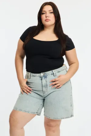 Denim Relaxed Shorts Knee Length Comfortable Coat MachineWashable