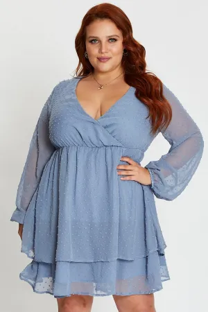 City Light Urban Fresh Blue Long Sleeve Textured Mini Dress