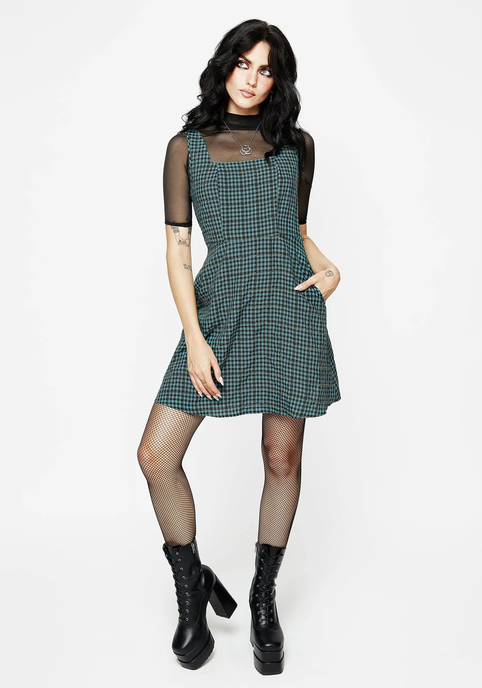 City Pop Restless Check Mini Apron Dress