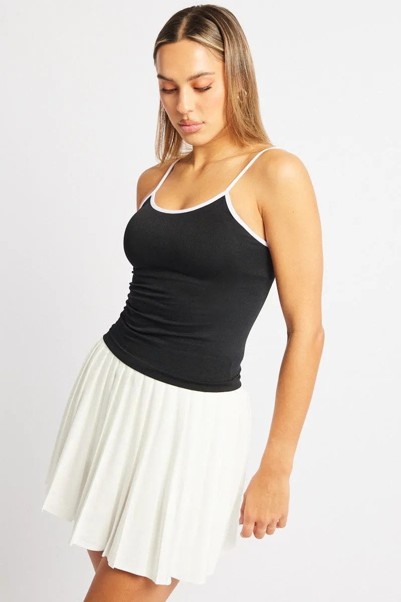 Black Singlet Top Contrast Binding Seamless SustainableYarnBlend