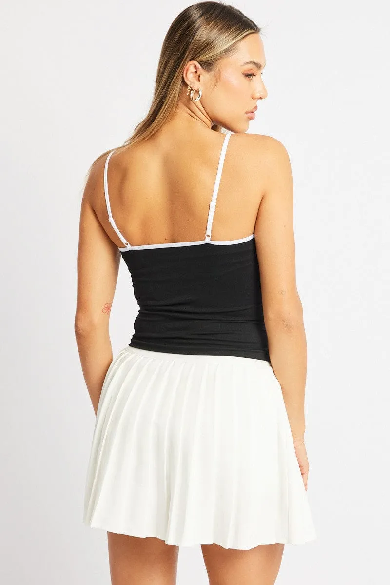 Breathable Material Soft Blouse Black Singlet Top Contrast Binding Seamless