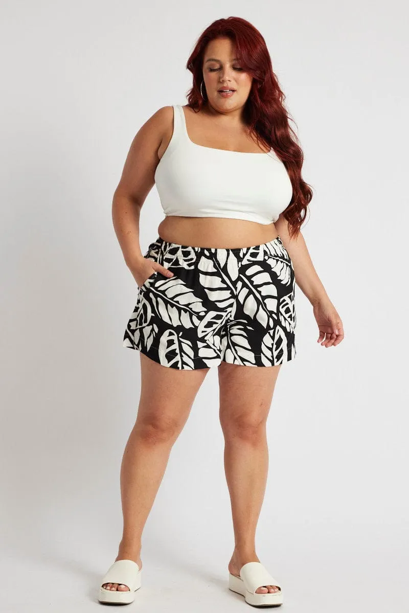 Farm Glow Black Abstract Relaxed Shorts High Rise