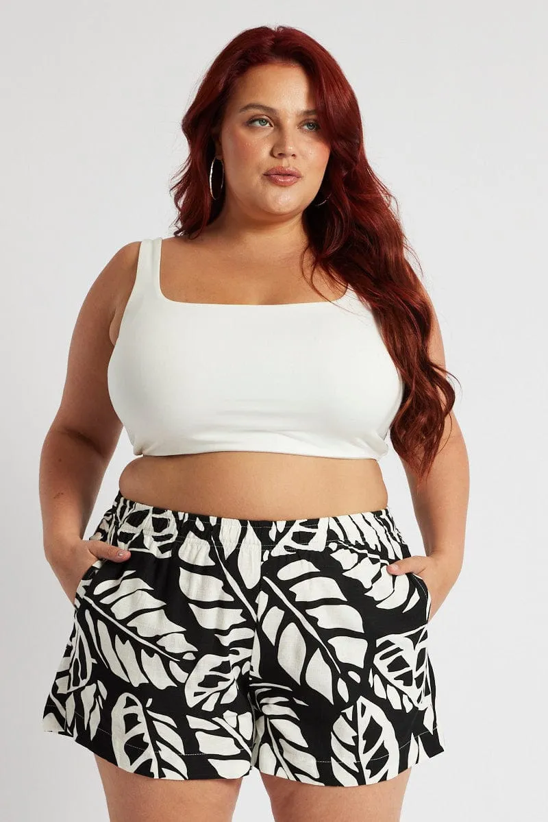 FourWayStretch Black Abstract Relaxed Shorts High Rise