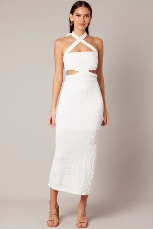 White Bodycon Dress Sleeveless Textured Casual Chic Soft Fabric