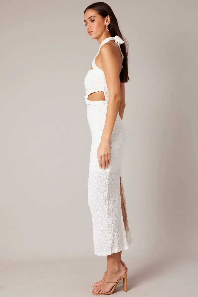 Italian Flair White Bodycon Dress Sleeveless Textured