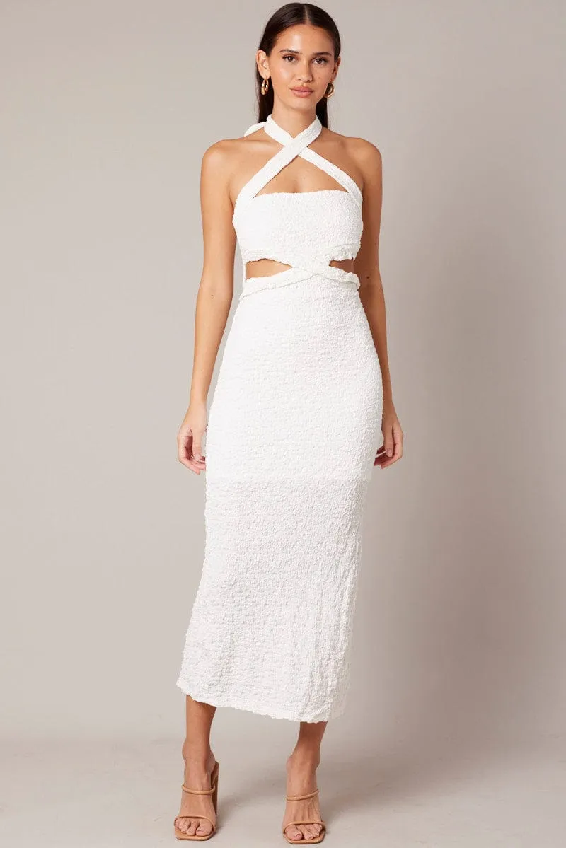 White Bodycon Dress Sleeveless Textured Casual Chic Soft Fabric