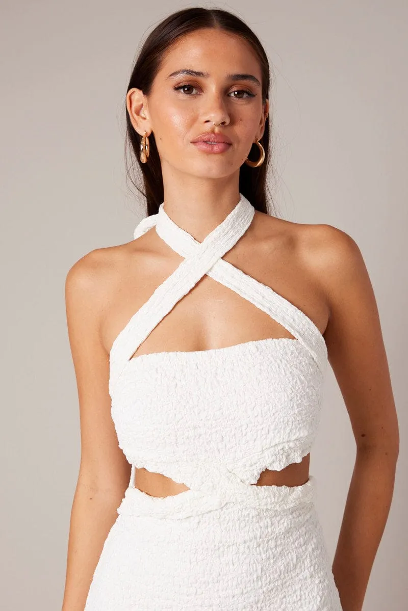 Inner Glow White Bodycon Dress Sleeveless Textured