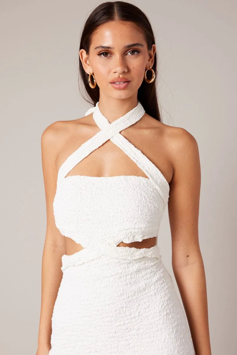 Colorfast Dye White Bodycon Dress Sleeveless Textured