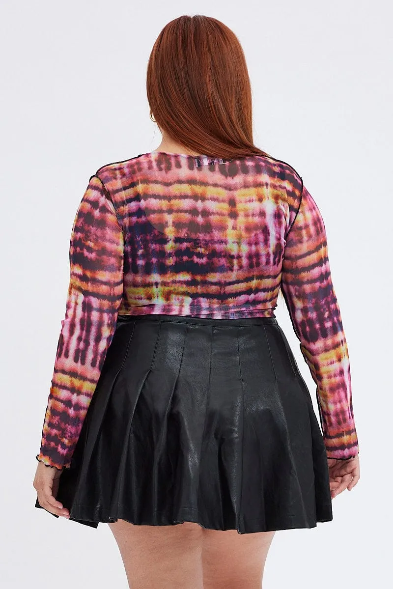 Elasticized Hem Black Tennis Skirt Mini Pleated Faux Leather