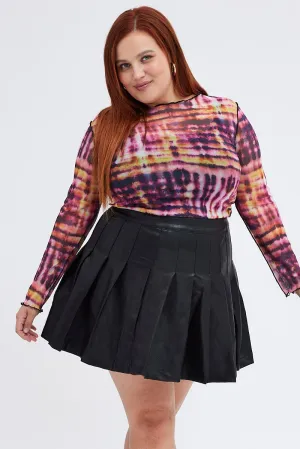 Black Tennis Skirt Mini Pleated Faux Leather Heritage Inspired Calm Mood