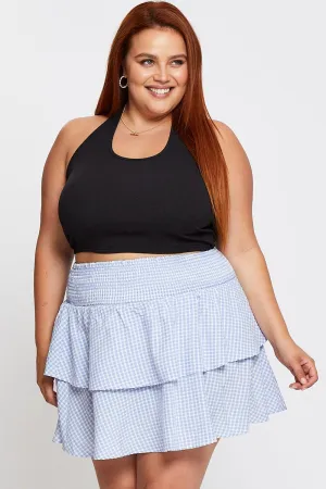 Clean Aesthetic Lightweight texture Check Mini Skater Skirt Tie