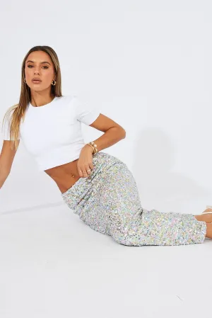 Collaboration Piece Silver Midi Skirt High Rise Metallic