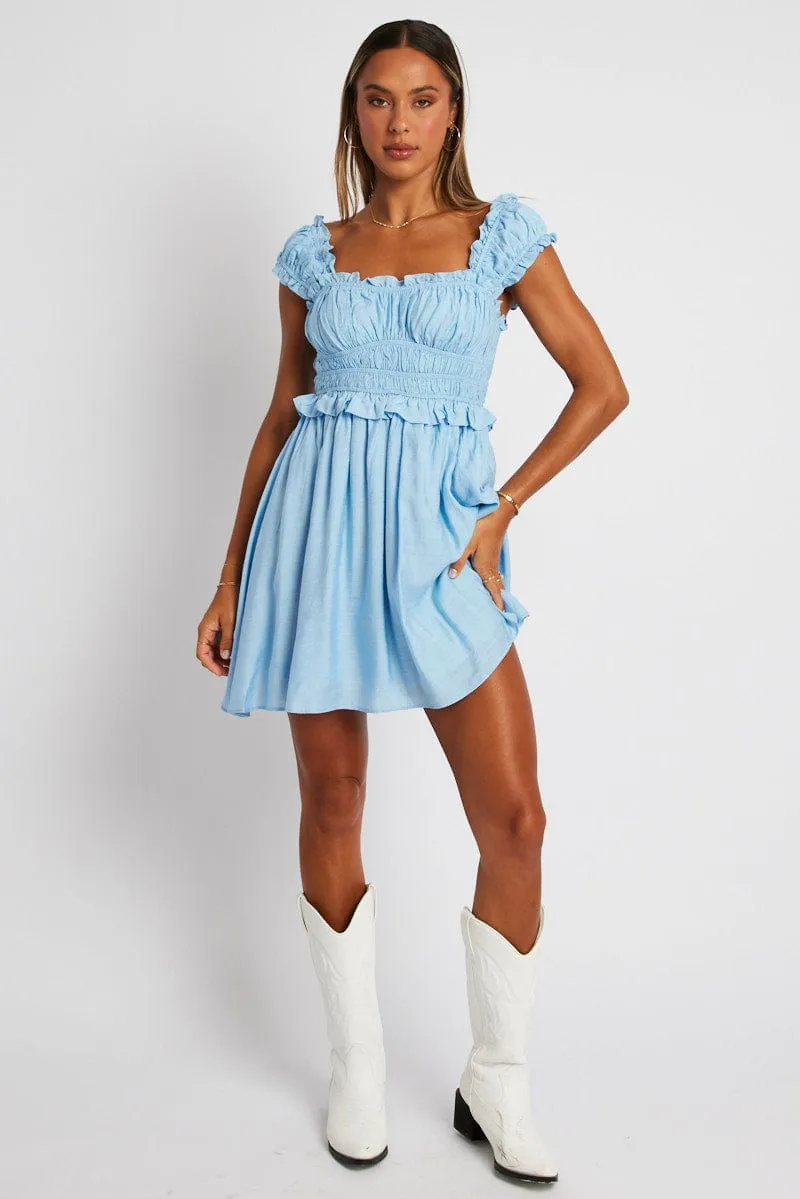 Blue Fit And Flare Dress Sleeveless Classic Suit SplitHemDesign