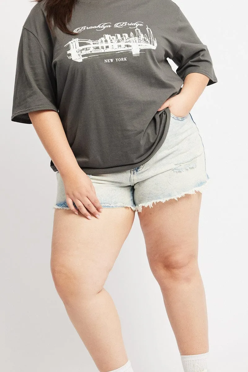 Machine Fit Colorfast Dye Denim Relaxed Shorts High Rise