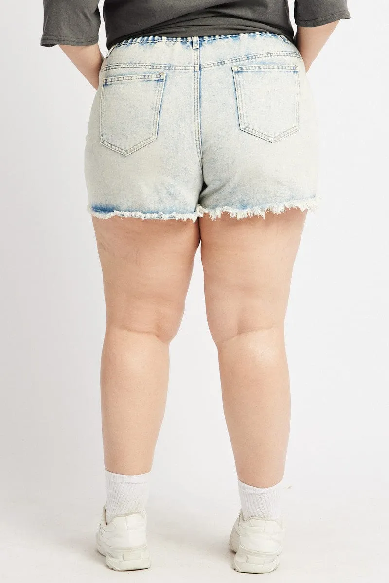 Denim Relaxed Shorts High Rise Placket Closure wrinkle free