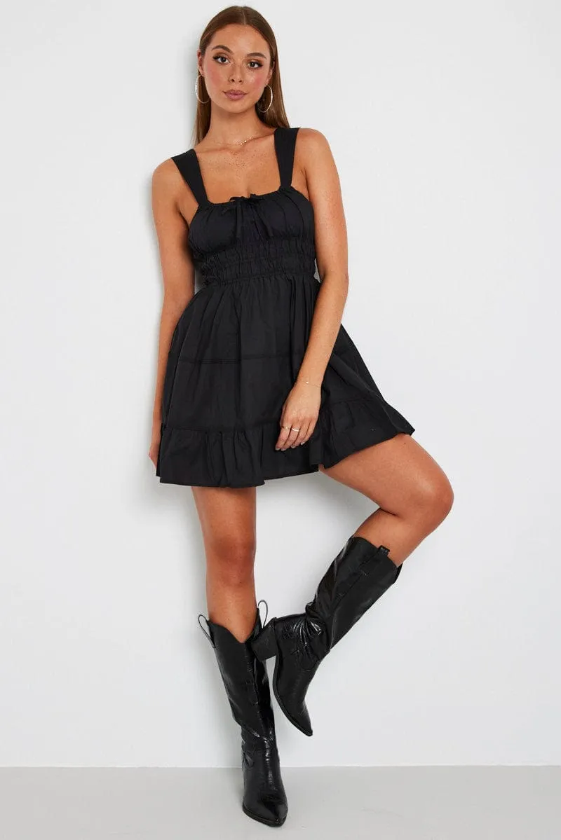 Travel Light Stylish Protection Black Fit and Flare Dress Tiered