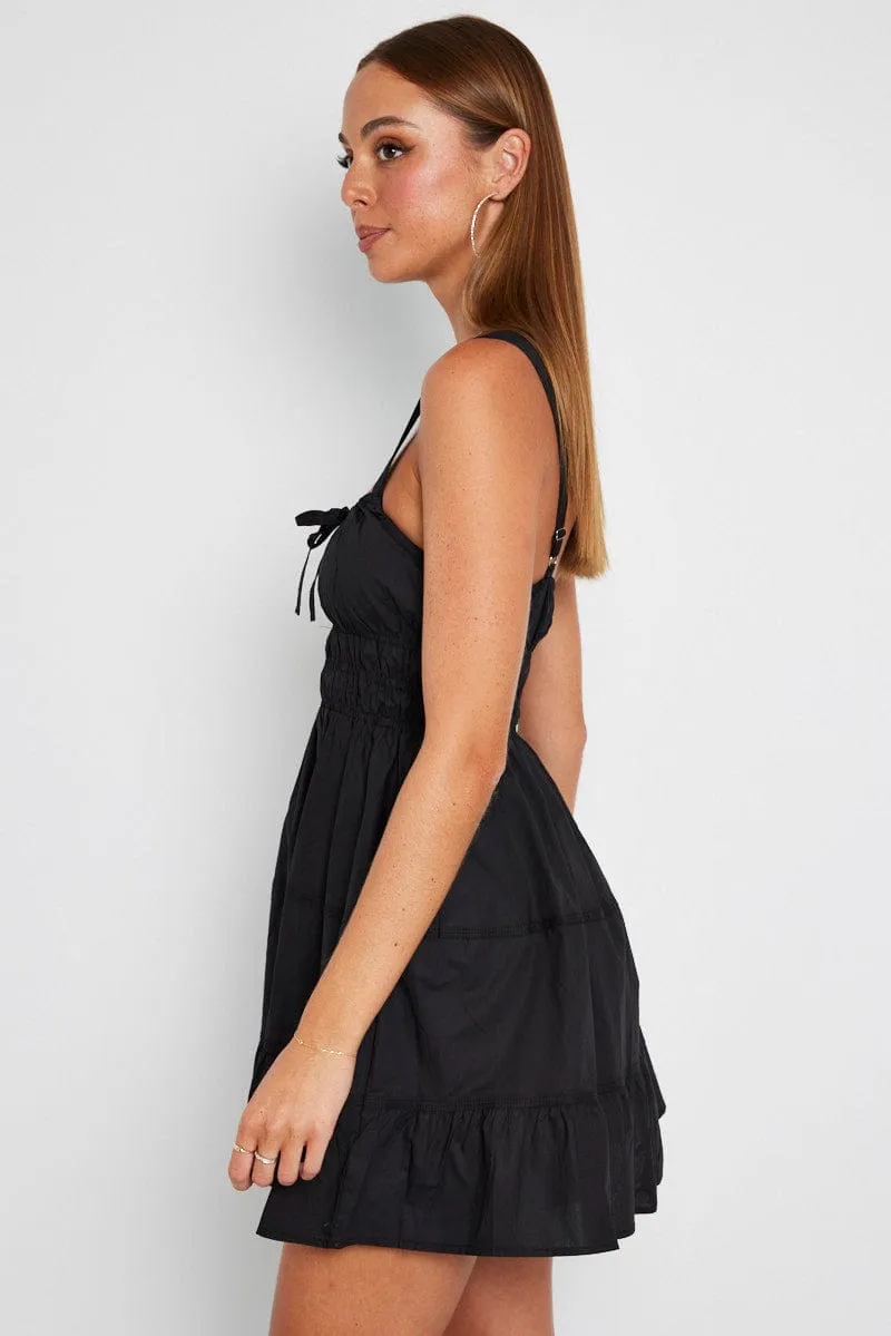 Black Fit and Flare Dress Tiered All-Weather Wear Quick Core