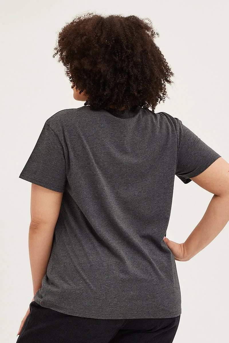 Grey Graphic T-shirt Sun Crew Neck Short Sleeve Cotton Quick Comfort
