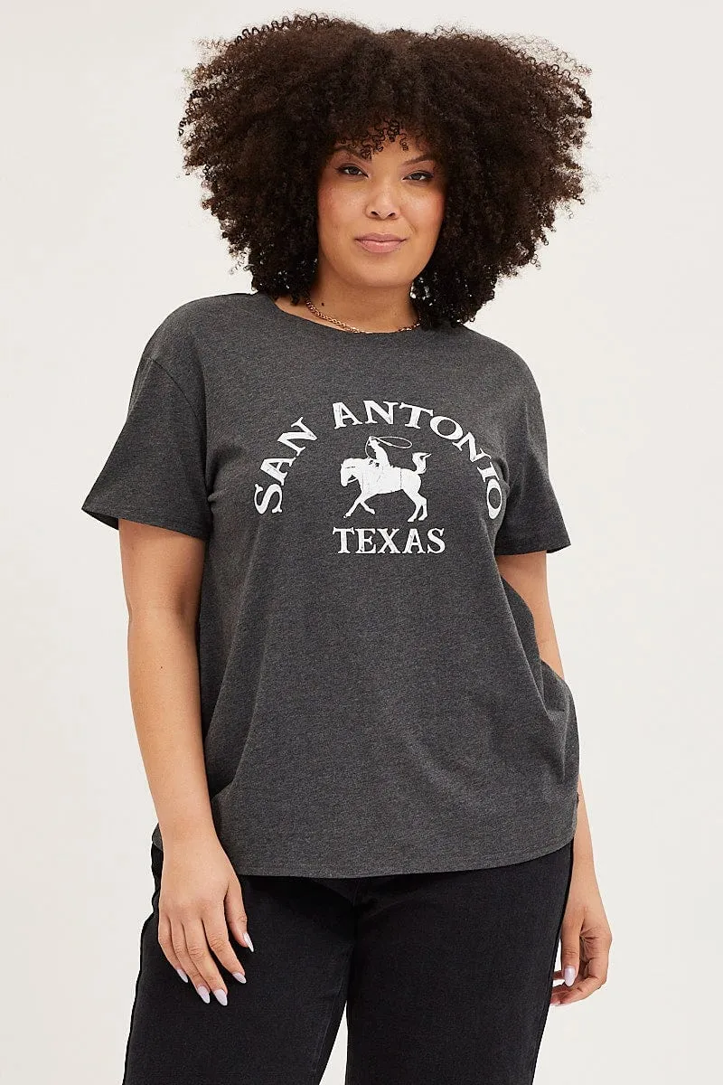Grey Graphic T-shirt Sun Crew Neck Short Sleeve Cotton Trendy Fashion All-Season Comfort Wear